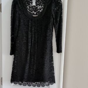 Diane Von Furstenberg Black Lace Long Sleeve Dress